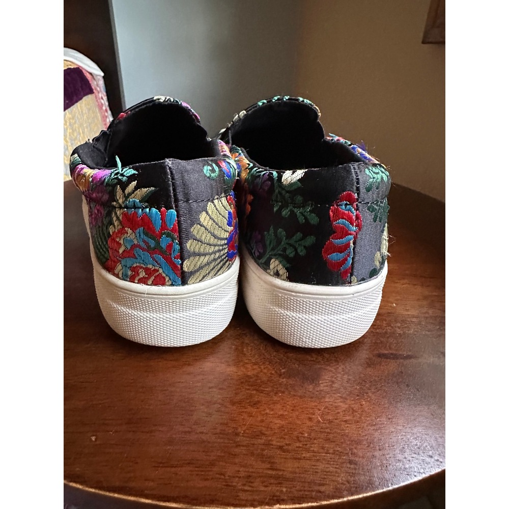 Brash Womens Floral Embroidered Brocade Slip On Platform Sneakers Black Multi 7 - Picture 4 of 8